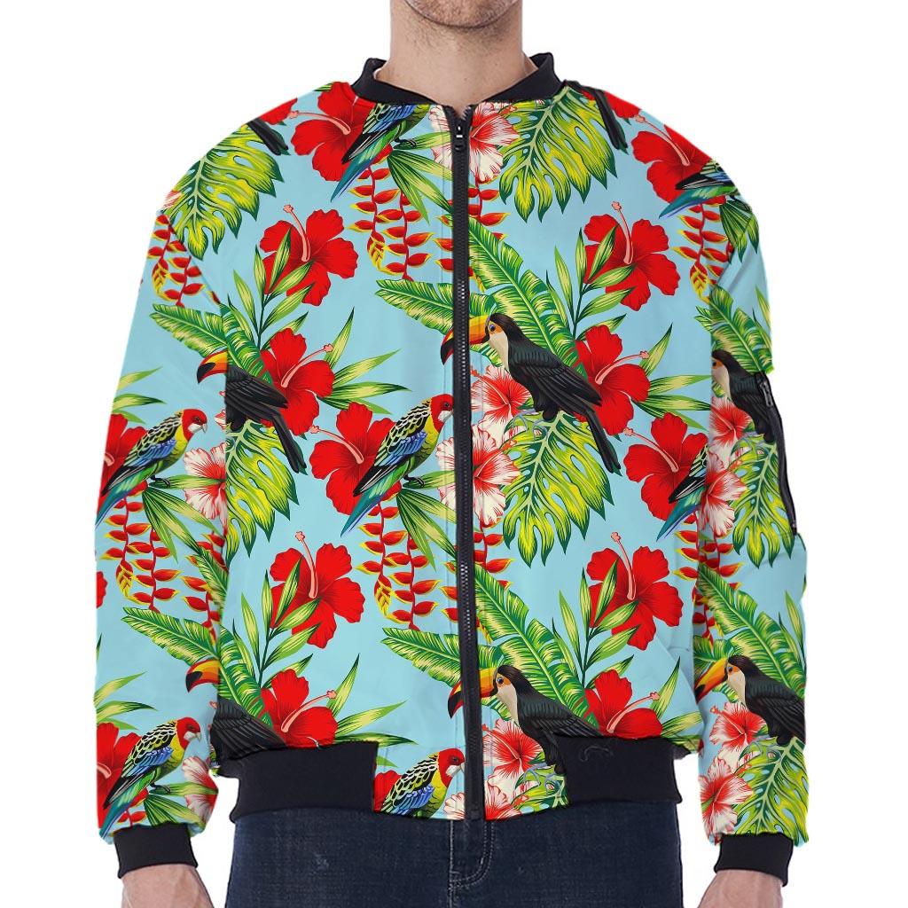 Toucan Parrot Tropical Pattern Print Zip Sleeve Bomber Jacket