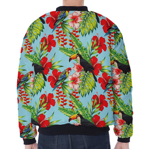 Toucan Parrot Tropical Pattern Print Zip Sleeve Bomber Jacket