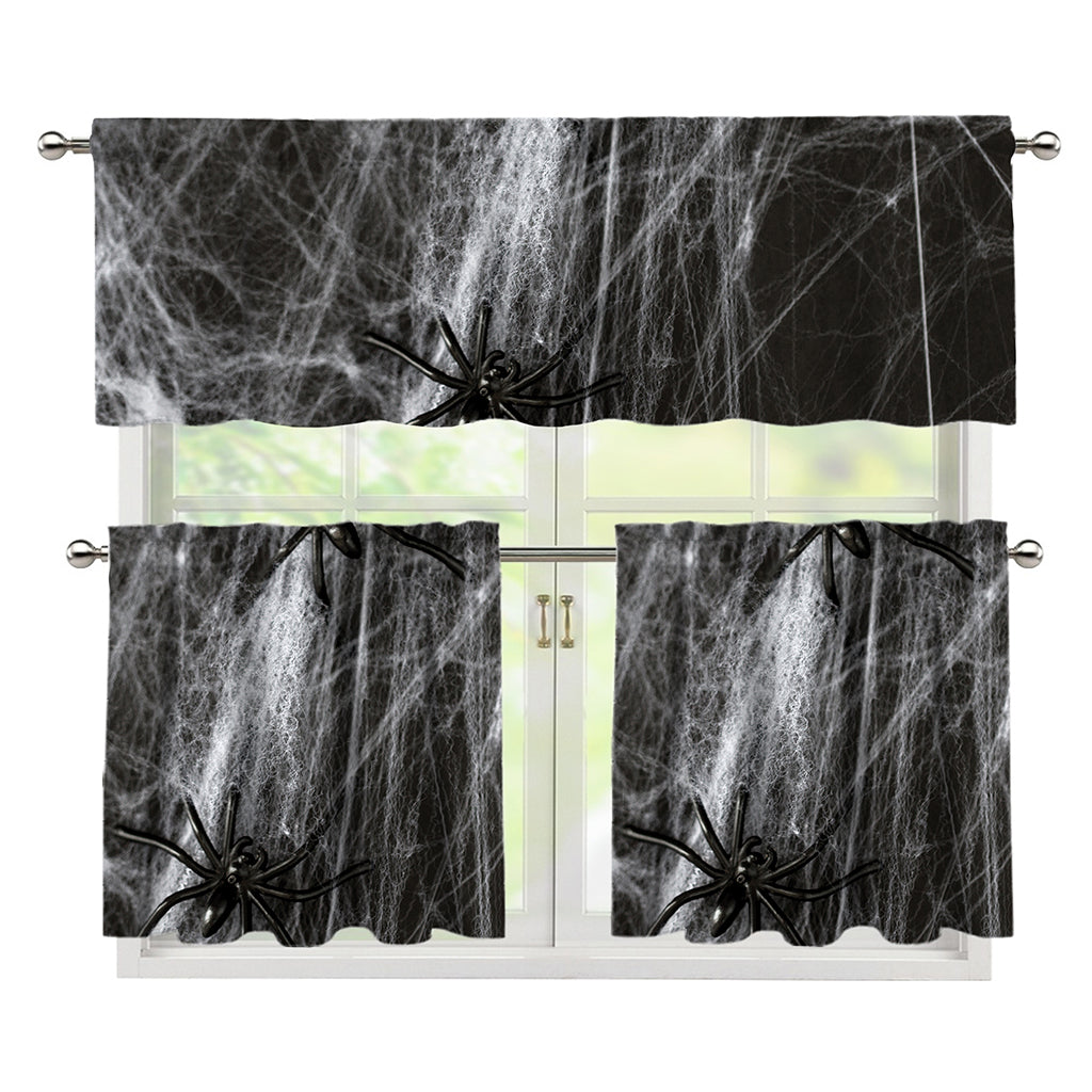 Toy Spiders And Cobweb Print 3 Piece Kitchen Curtains