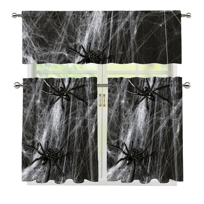 Toy Spiders And Cobweb Print 3 Piece Kitchen Curtains