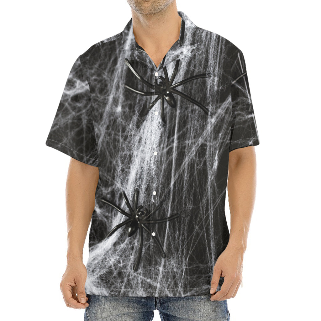 Toy Spiders And Cobweb Print Aloha Shirt