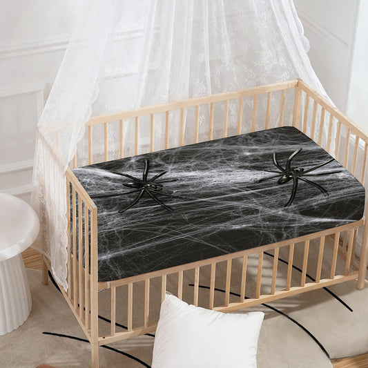 Toy Spiders And Cobweb Print Baby Crib Sheet