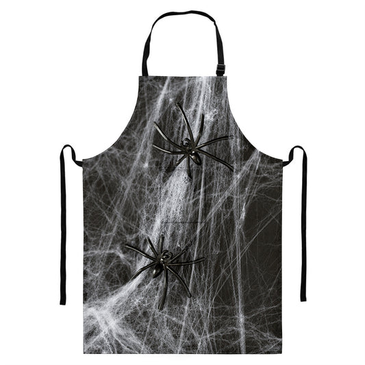 Toy Spiders And Cobweb Print Bib Apron With Pocket