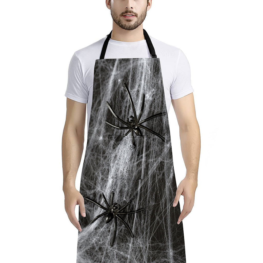 Toy Spiders And Cobweb Print Bib Apron With Pocket