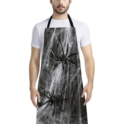 Toy Spiders And Cobweb Print Bib Apron With Pocket