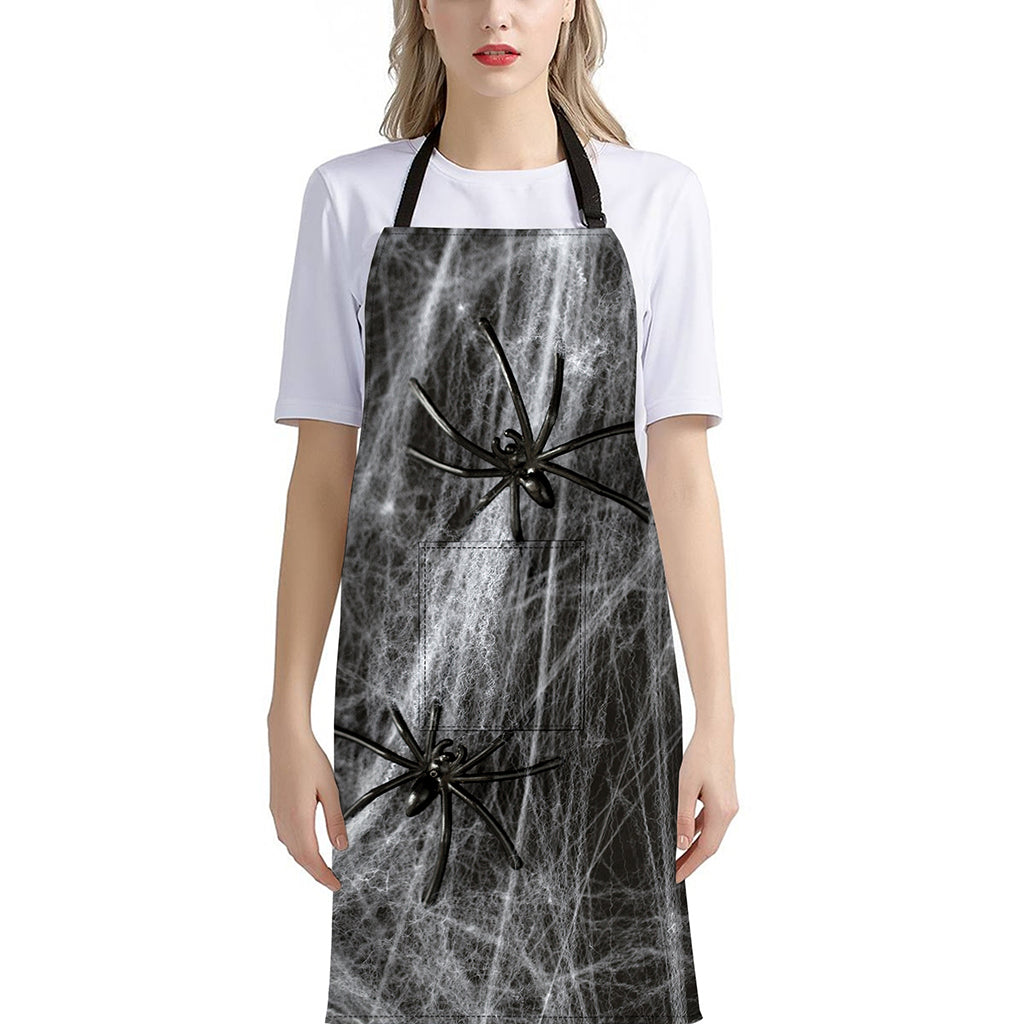 Toy Spiders And Cobweb Print Bib Apron With Pocket