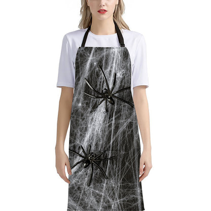 Toy Spiders And Cobweb Print Bib Apron With Pocket