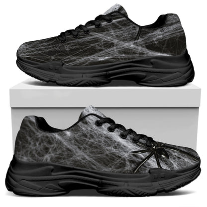 Toy Spiders And Cobweb Print Black Chunky Shoes