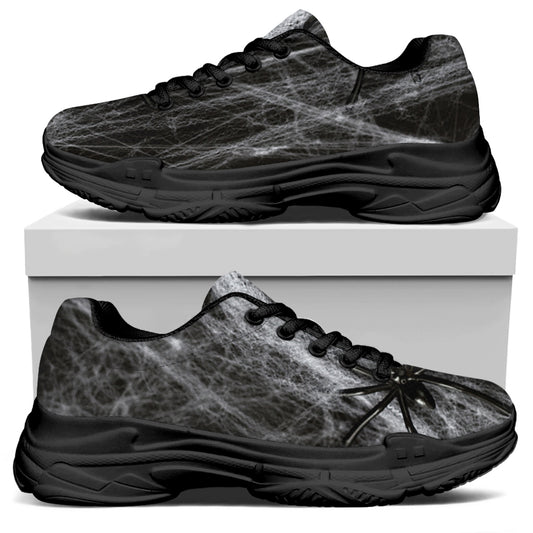 Toy Spiders And Cobweb Print Black Chunky Shoes