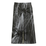 Toy Spiders And Cobweb Print Cotton Front Slit Maxi Skirt