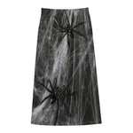 Toy Spiders And Cobweb Print Cotton Front Slit Maxi Skirt