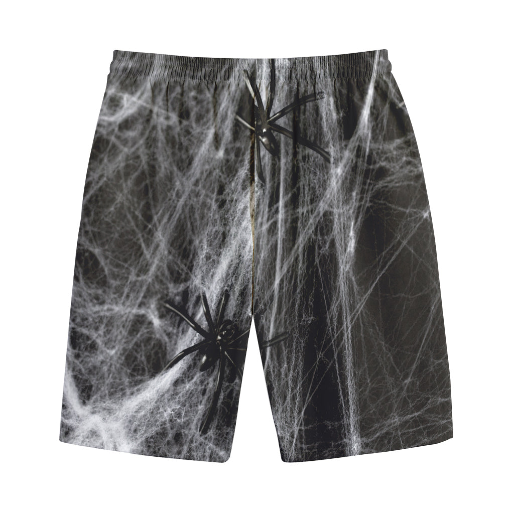 Toy Spiders And Cobweb Print Cotton Shorts