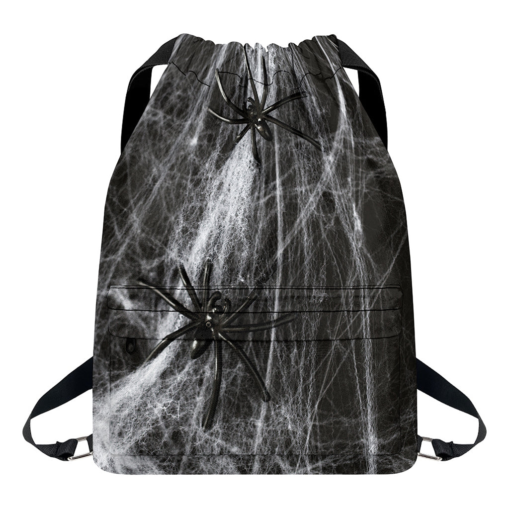 Toy Spiders And Cobweb Print Drawstring Backpack