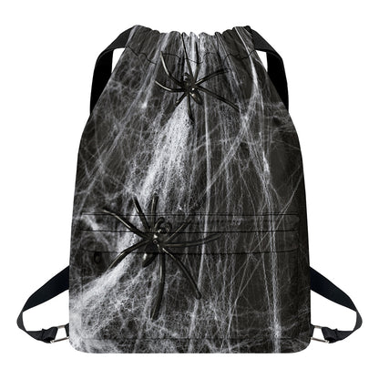 Toy Spiders And Cobweb Print Drawstring Backpack