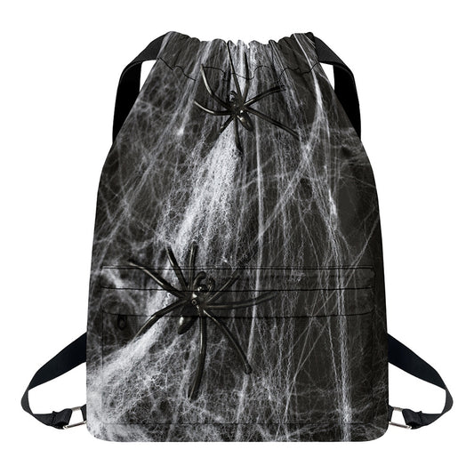 Toy Spiders And Cobweb Print Drawstring Backpack