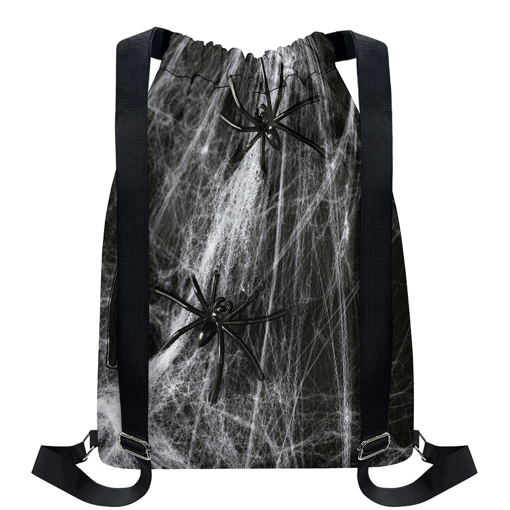 Toy Spiders And Cobweb Print Drawstring Backpack