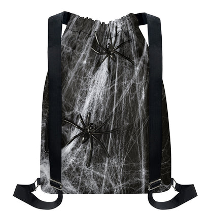 Toy Spiders And Cobweb Print Drawstring Backpack