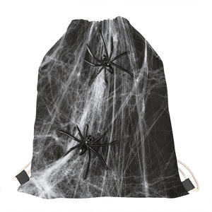 Toy Spiders And Cobweb Print Drawstring Bag