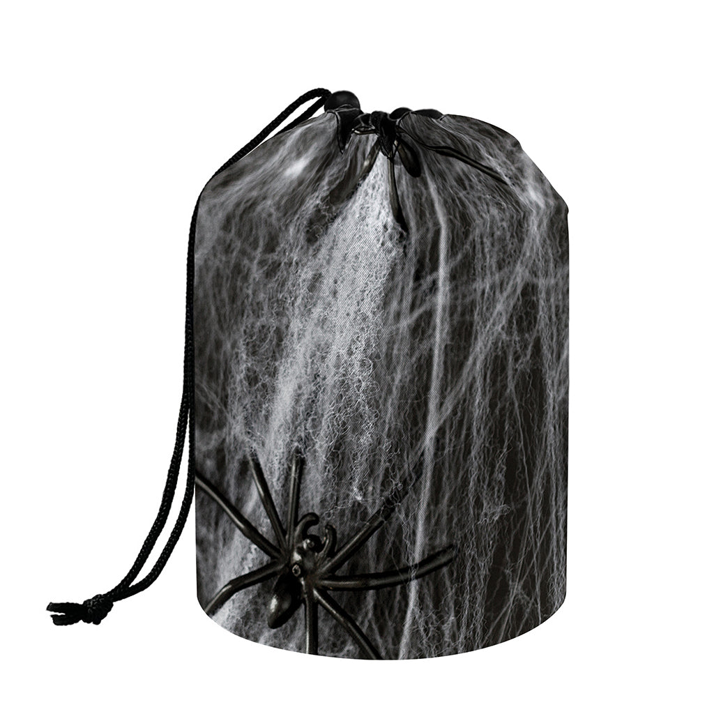 Toy Spiders And Cobweb Print Drawstring Makeup Bag