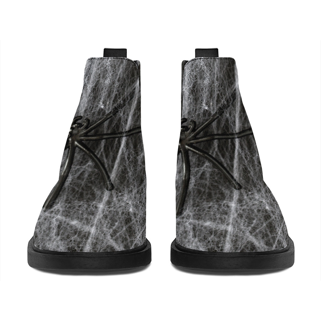 Toy Spiders And Cobweb Print Flat Ankle Boots