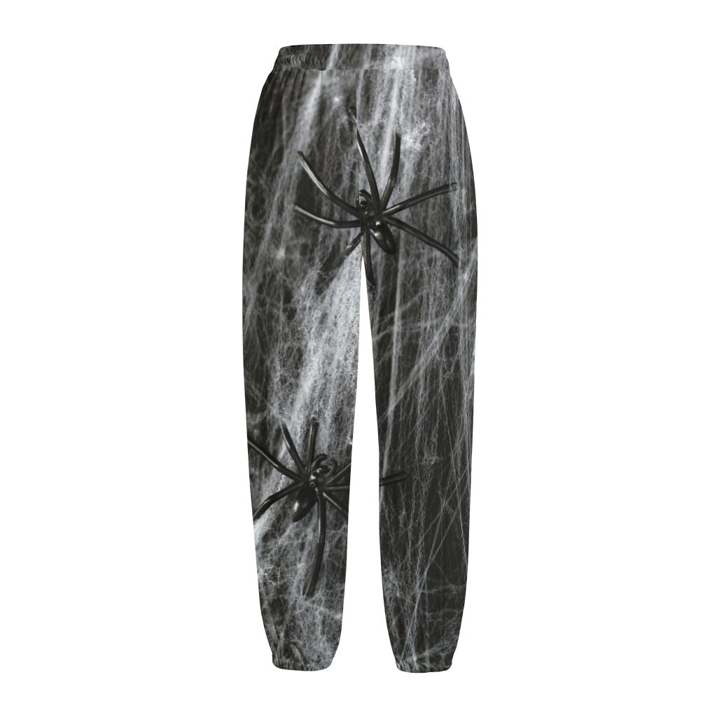 Toy Spiders And Cobweb Print Fleece Lined Knit Pants