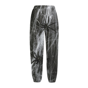 Toy Spiders And Cobweb Print Fleece Lined Knit Pants