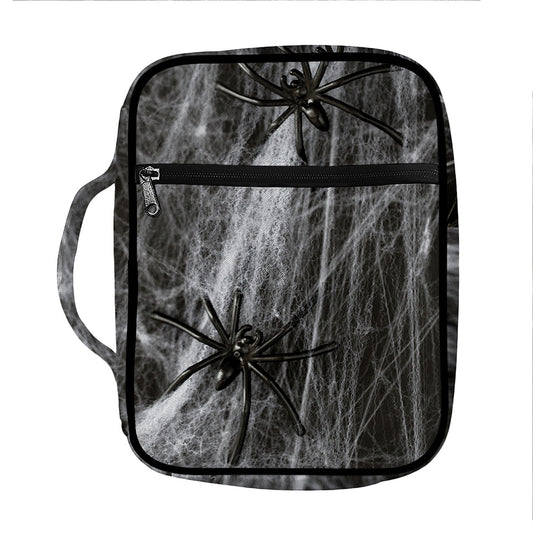 Toy Spiders And Cobweb Print Front Pocket Bible Bag