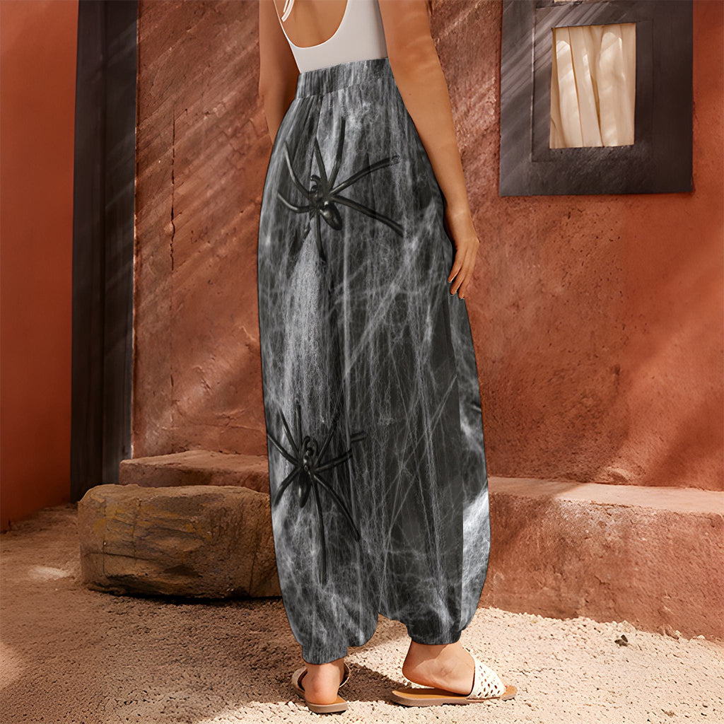 Toy Spiders And Cobweb Print Harem Pants