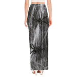 Toy Spiders And Cobweb Print High Slit Maxi Skirt