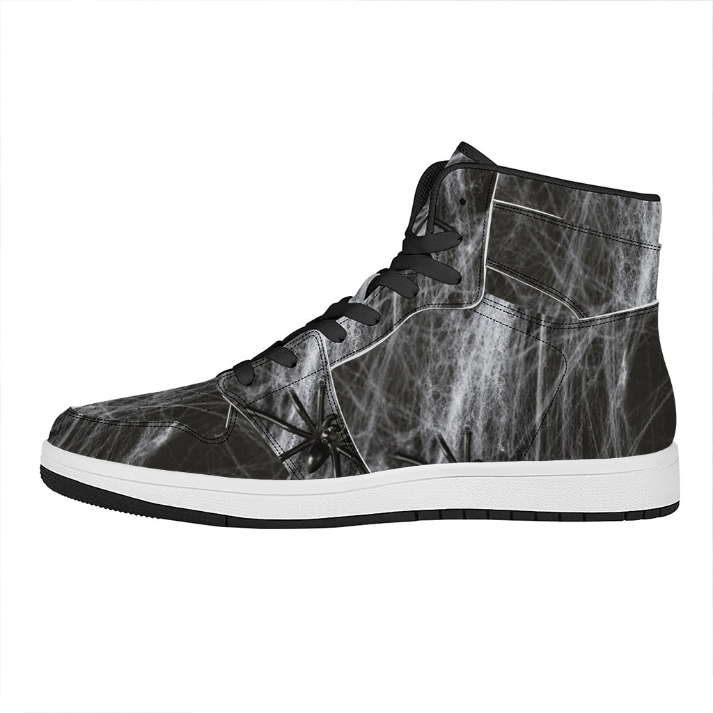 Toy Spiders And Cobweb Print High Top Leather Sneakers