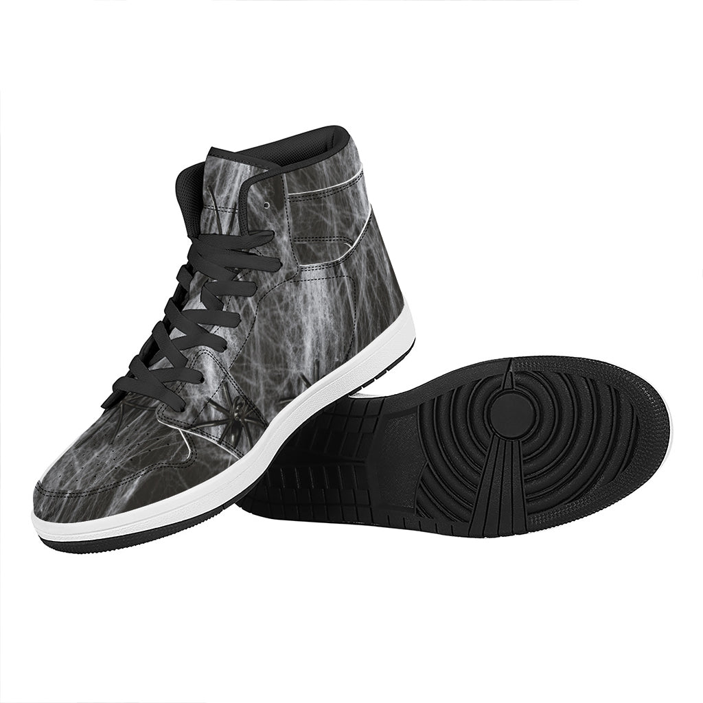 Toy Spiders And Cobweb Print High Top Leather Sneakers