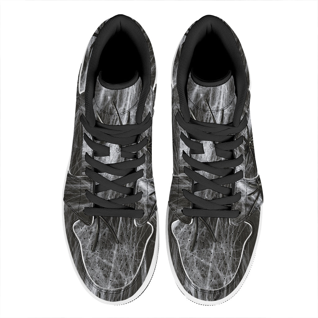 Toy Spiders And Cobweb Print High Top Leather Sneakers