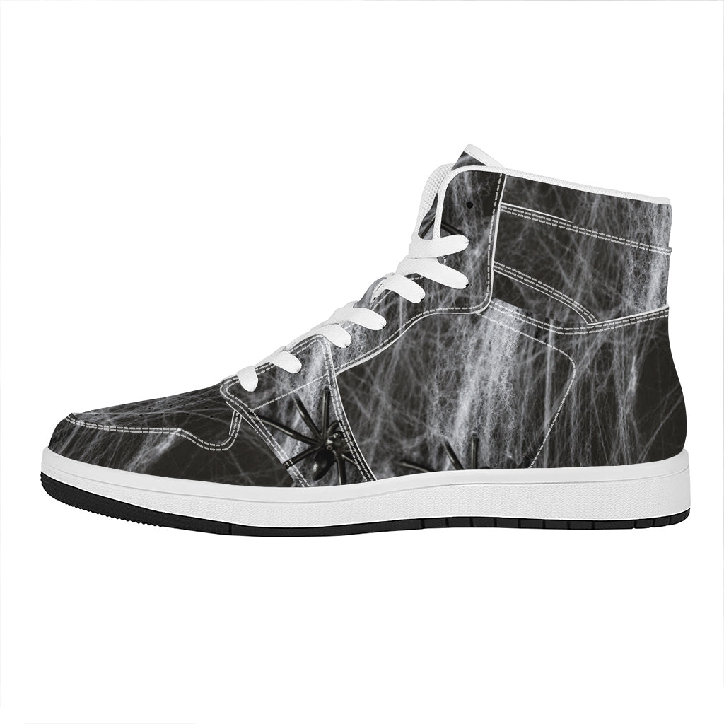 Toy Spiders And Cobweb Print High Top Leather Sneakers