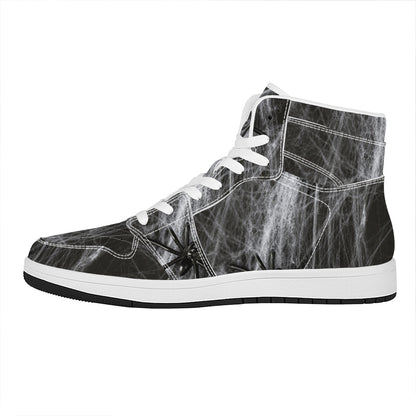 Toy Spiders And Cobweb Print High Top Leather Sneakers