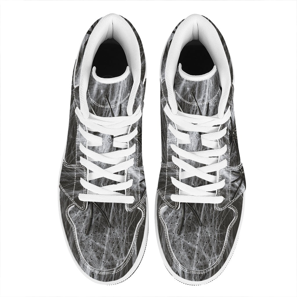 Toy Spiders And Cobweb Print High Top Leather Sneakers