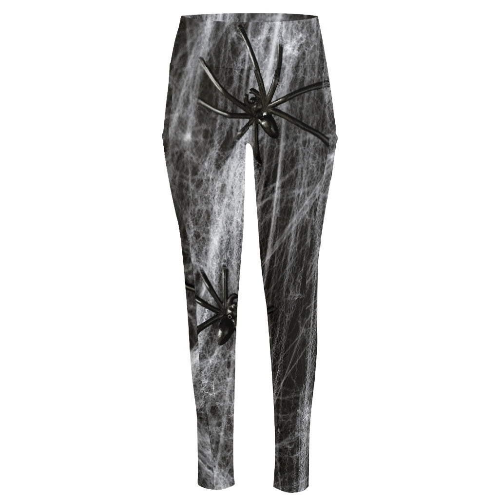 Toy Spiders And Cobweb Print High-Waisted Pocket Leggings