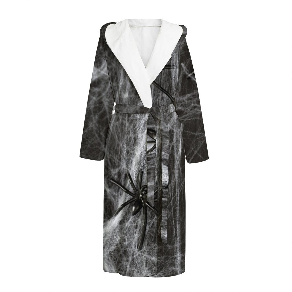 Toy Spiders And Cobweb Print Hooded Bathrobe