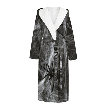 Toy Spiders And Cobweb Print Hooded Bathrobe