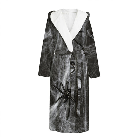 Toy Spiders And Cobweb Print Hooded Bathrobe