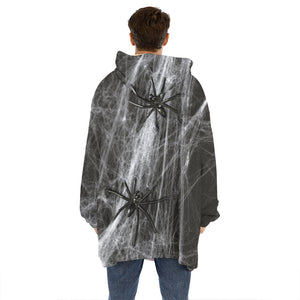 Toy Spiders And Cobweb Print Hoodie Blanket