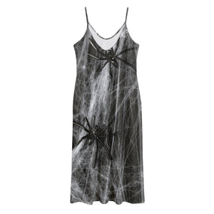 Toy Spiders And Cobweb Print Jersey Midi Cami Dress