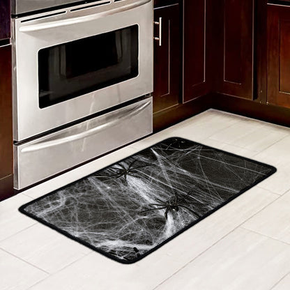 Toy Spiders And Cobweb Print Kitchen Mat