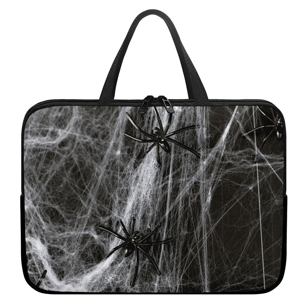 Toy Spiders And Cobweb Print Laptop Sleeve With Handle