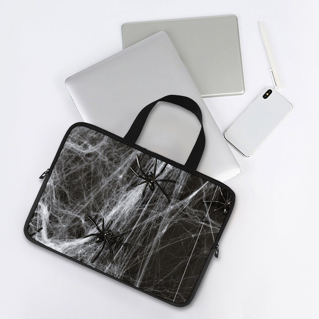 Toy Spiders And Cobweb Print Laptop Sleeve With Handle