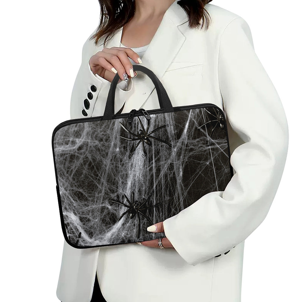 Toy Spiders And Cobweb Print Laptop Sleeve With Handle
