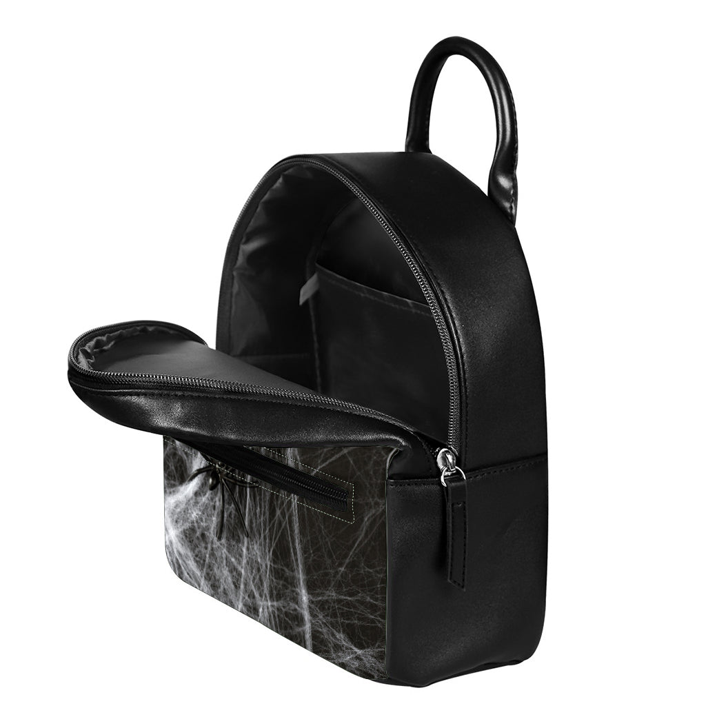 Toy Spiders And Cobweb Print Leather Backpack