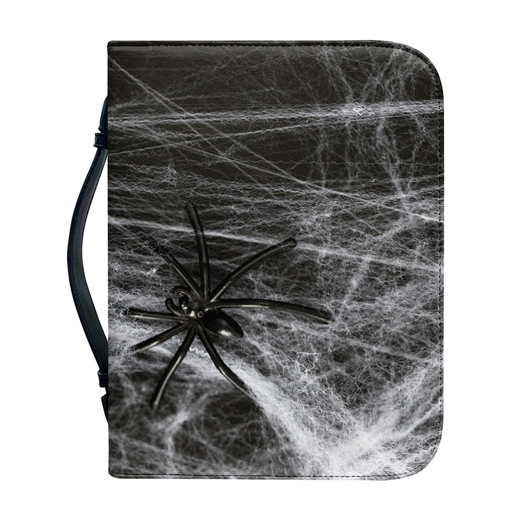 Toy Spiders And Cobweb Print Leather Bible Cover