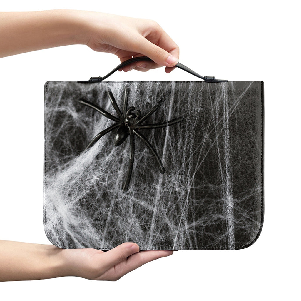 Toy Spiders And Cobweb Print Leather Bible Cover
