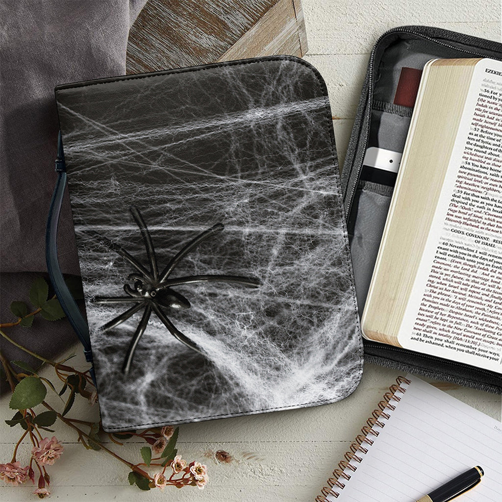 Toy Spiders And Cobweb Print Leather Bible Cover