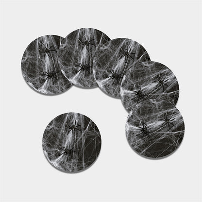 Toy Spiders And Cobweb Print Leather Coaster Set